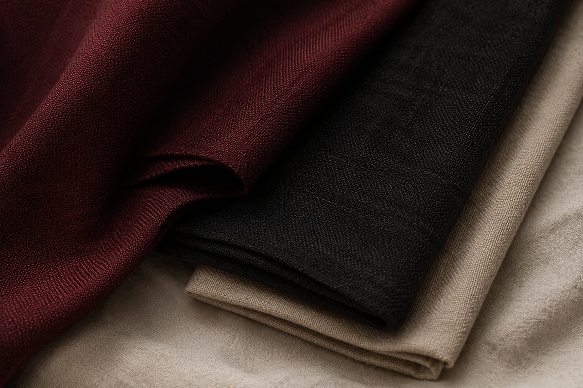 Wardrobe laid out showing colour palette and silhouette direction